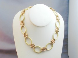 Chunky Art Deco 2 Tone Gold Filled Chain Link Necklace 17.25&quot; - $150.00