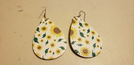 Faux Leather Dangle Earrings (New) Falling Sunflowers &amp; Leaves On White #14 - £4.11 GBP
