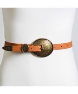 Oval Embossed Vintage Look Buckle Western Belt Camel Brown - $33.96 CAD