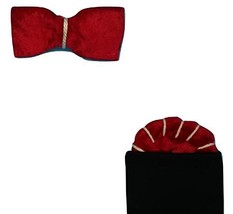 Islands Earth Bow Tie Red &amp; Off White Velvet Faux &amp; Pocket Piece square Set. An  - £35.04 GBP