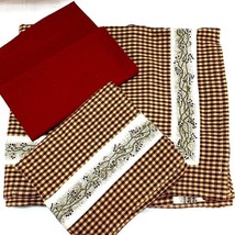 Red Berries Table Cloth Runner Napkins Set Red Gingham Country Primitive... - $37.83