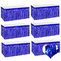 6 Pack 29X108 Inch Blue Metallic Foil Fringe Table Skirts Banner For Tinsel Stre - $40.99