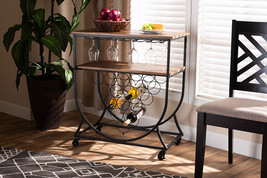 Hallan Black Metal and Walnut Mobile Wine Bar Cart - $1,737.42 MXN