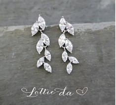 Rhinestone Earrings Wedding Bridal Drop Leaf by Lottie-da 1.5&quot; Pierced Stunning - £11.87 GBP