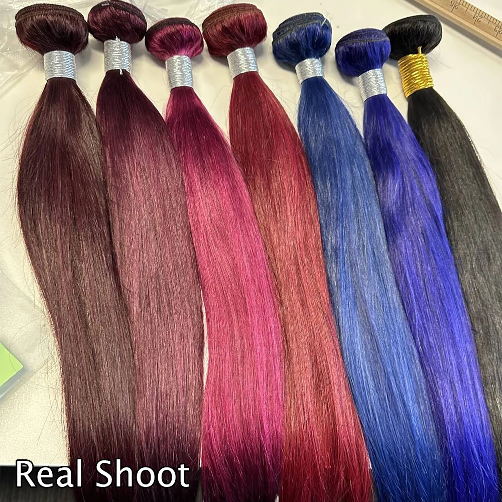 Colored Straight Human Hair Bundles Indian Remy Hair Extension 99J Blue ... - £19.64 GBP+