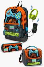 Kids Gray Orange Gamer Patterned USB 3 Pcs School Bag Set SET0123846 - £195.33 GBP