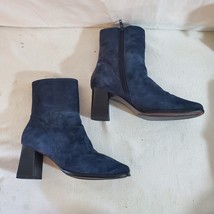Super Cute Blue Suede Leather Zipper Boots Size 5.5 M 3 inch Heel - $38.69