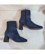 Super Cute Blue Suede Leather Zipper Boots Size 5.5 M 3 inch Heel - £30.35 GBP