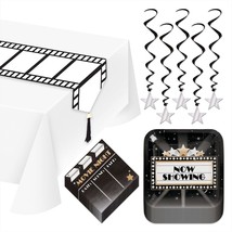 HOME &amp; HOOPLA Movie Night Party Supplies - Black &amp; Gold Square Paper Dinner Plat - £11.91 GBP+