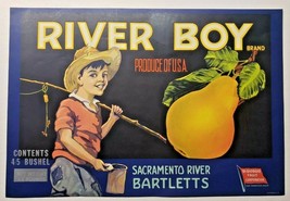 Vintage River Boy Original 1940s Sacramento, CA Pears Crate Label (B-2) - £16.72 GBP