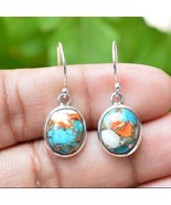 925 Sterling Silver lab created Oyster Turquoise Gemstone Women Earring - $21.65 CAD