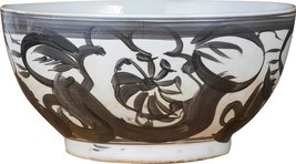 Bowl Twisted Flower Black Porcelain Handmade Hand-Crafted - £319.93 GBP