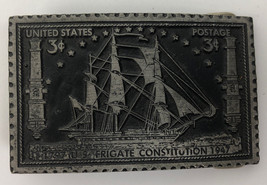 1797 U.S. Frigate Constitution 1947 Pewter Belt Buckle of 3 Cent Stamp 3&quot; x 1.75 - £19.97 GBP