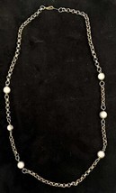 18KGP Yellow Gold  26&quot; Long Pearl Necklace - Vintage Faux Pearl Gold Overlay - £16.00 GBP