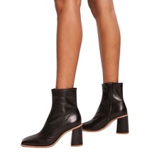 Free People Sienna Ankle Boot Leather Square Toe Block Heel Black 40 US 9 - £116.03 GBP