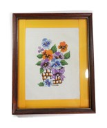 Vintage 1980s Pansy Flower Floral Basket Finished Framed Needlepoint Art... - $24.54 CAD