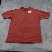 RedHead Shirt Mens L Red Polo Short Sleeve Collarless Crew Neck Button Stripe - £15.81 GBP