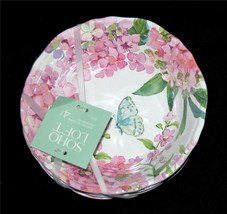 4 SOHO LOFT Scalloped Edge LRG THICK Pink Hydrangeas Floral 8&quot; Melamine ... - $39.99