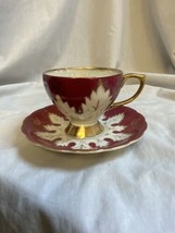 VTG Royal Sealy Cup &amp; Saucer Japan Lusterware Red Gold Trim Footed Porcelain - £15.30 GBP