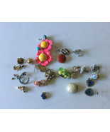 Vintage junk earring lot enamel pink flower earrings clip on screw back ... - $19.75