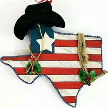3D Texas State W/Cowboy Hat Christmas Ornaments Set Of 2 Wood 6&quot; x 5 3/4&quot; - $17.75