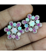 Unheated Fire Opal Ruby Simulated Cz 925 Sterling Silver Earrings - $72.17 CAD