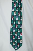Hallmark Green Snowman Christmas Tree Holidays Xmas Silk Tie - £8.95 GBP
