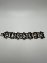 Vintage Silver Siam Black Enamel Inlay Large Bracelet 7.5” X 5.5cm - £38.95 GBP