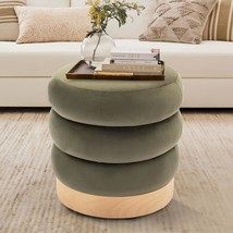 Colamy Velvet Ottoman Footstool, Tufted Modern Foot Rest Stool With Wood, Green - £77.73 GBP