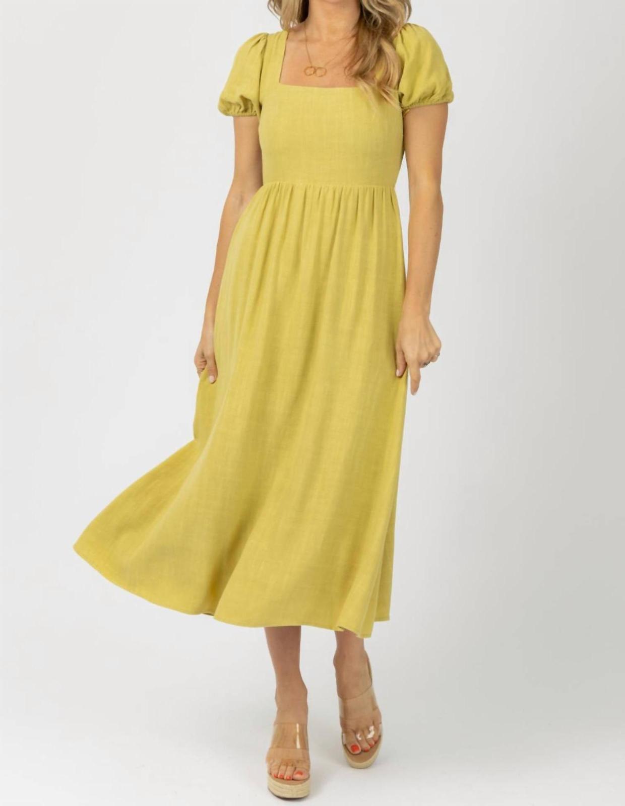 Endless Blu. Puff Sleeve Open-Back Midi Dress Size S - $40.59