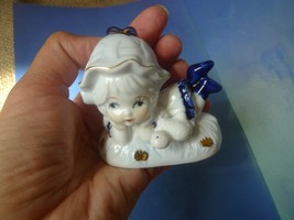 Vintage Asian Style Hand Painted Blue &amp; White Figurine Child Girl with Turtle - £16.12 GBP