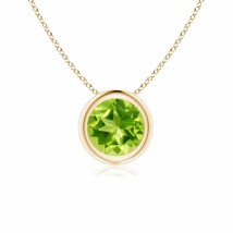 ANGARA Bezel-Set Round Peridot Solitaire Pendant Necklace in 14K Yellow Gold - £356.93 GBP