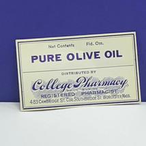 Drug store pharmacy ephemera label advertising College Worcester olive o... - £9.30 GBP