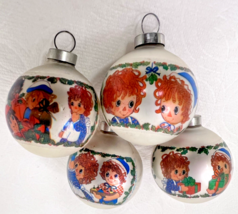 4 Vintage Raggedy Ann &amp; Andy Small Christmas Ornament Balls 1 3/4&quot; wide ... - $14.36