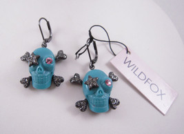 NEW Wildfox Couture 10kGold Plated Turquoise Star Patch Skull w/ Crystal Earring - £33.79 GBP