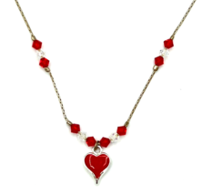 Sterling Silver Red Enamel Heart Pendant Necklace  - £22.27 GBP