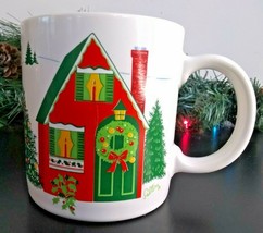 Season&#39;s Greetings Coffee Mug 1985 Himark Saltera Cottage Japan Christmas VTG - £7.70 GBP
