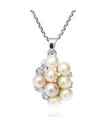 Luxury White-Pink Pearl Grape Cluster Sparking CZ Sterling Silver Necklace - £24.39 GBP