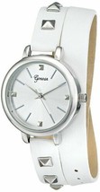 NEW Geneva 2401E-GEN Women&#39;s Silver Case White Wrap-around Faux-Leather Watch - £11.83 GBP
