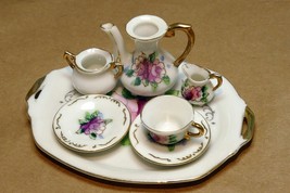 Miniature China Violets Flowers Porcelain Tea Set Japan 7X11cm Floral Design - $26.15