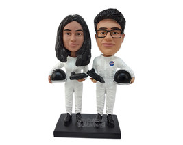 Custom Bobblehead Astronauts couple ready to enter spaceship holding their helme - £121.06 GBP