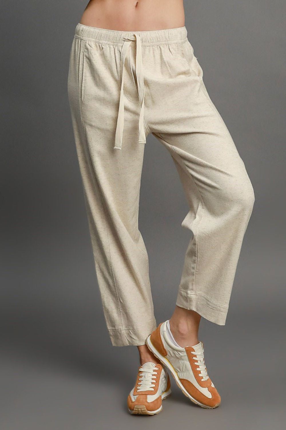 Umgee Full Size Drawstring Elastic Waistband Linen Blend Pants Plus Size Item image 2