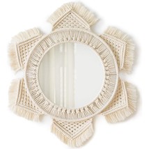 Hanging Wall Mirror With Macrame Fringe Round Boho Mirror Art Decor For Apartmen - £31.16 GBP