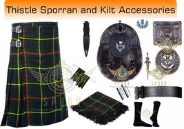 Men&#39;s Scottish Hunting Stewart Tartan 8 yard Kilt, Highland Wedding Kilts Set - $130.00