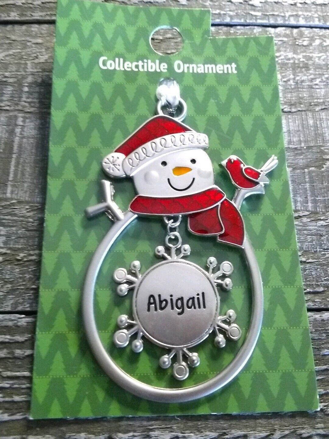 Christmas Snowman Rare Personalize "Abigai" Collectable Silver Ornament Ganz New - $25.21
