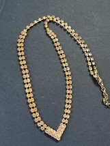 Elegant and Classy Clear Rhinestone Silvertone Chevron Pendant Necklace ... - $13.09