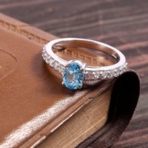 Natural Blue Topaz Solitaire Ring 5x7 mm Oval Swiss Blue Topaz Engagement Ring - £31.86 GBP