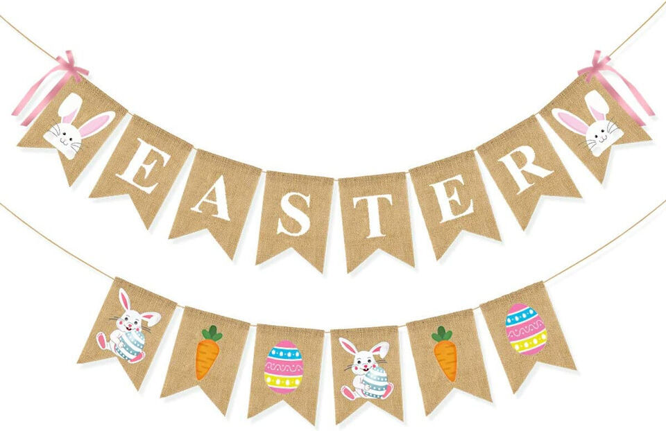 Easter Burlap Banner and Bunny Easter Eggs Carrot Burlap Banner Easter Banner - $12.11