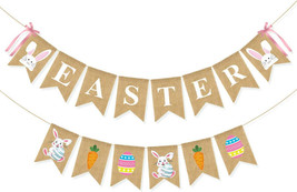 Easter Burlap Banner and Bunny Easter Eggs Carrot Burlap Banner Easter B... - £9.68 GBP