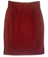 Lillie Rubin Red Black Houndstooth A-Line Pleated Lined Slit Career Skirt sz 6 - $17.81
